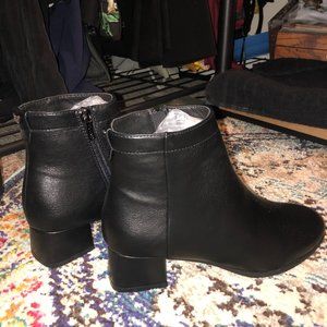 Black faux leather booties